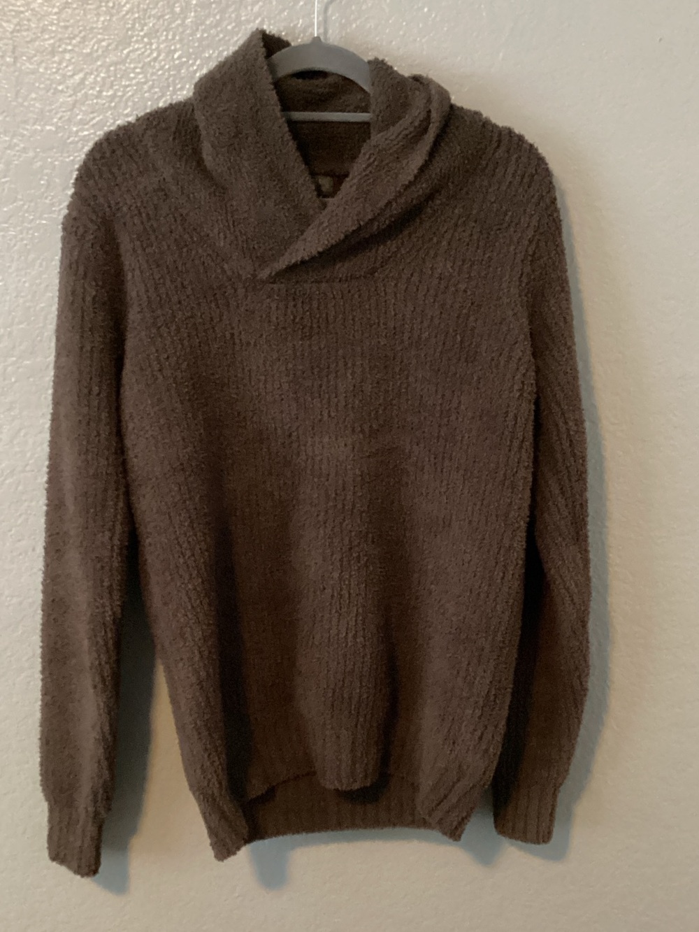 Barefoot Dreams Brown Shawl-Collar Cowl Turtleneck Sweater
